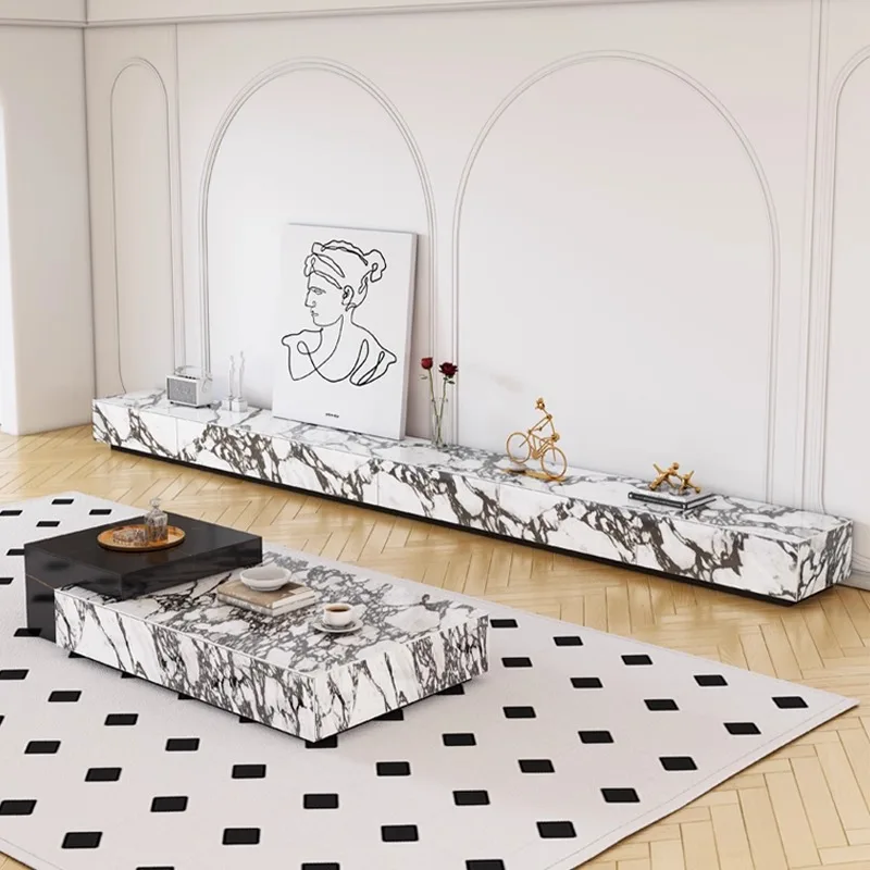 Home modern luxury french tv cabinet for living room marble storage panel style home furniture