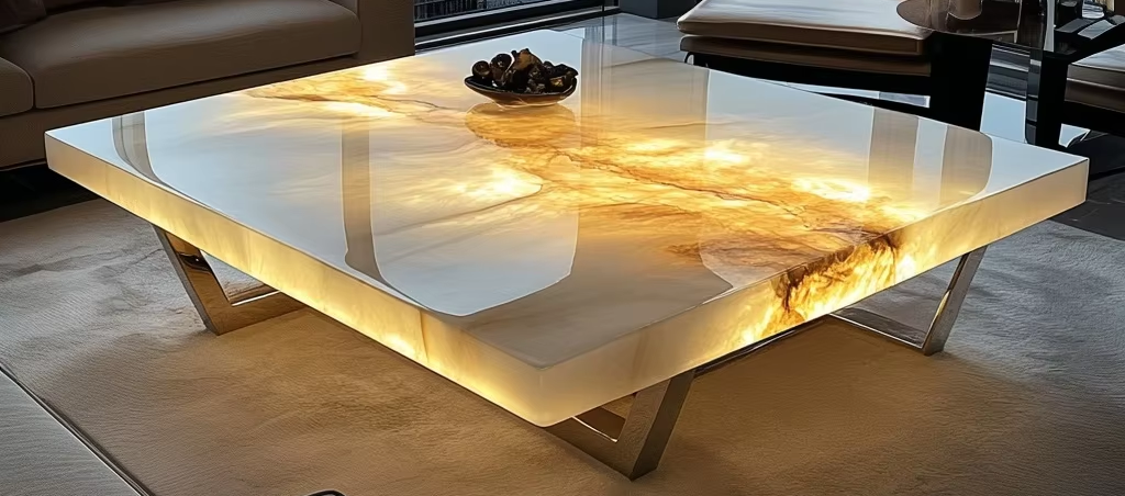 Home french style square luminous jade luxury coffee table high end modern natural marble living room minimalist villa home furniture