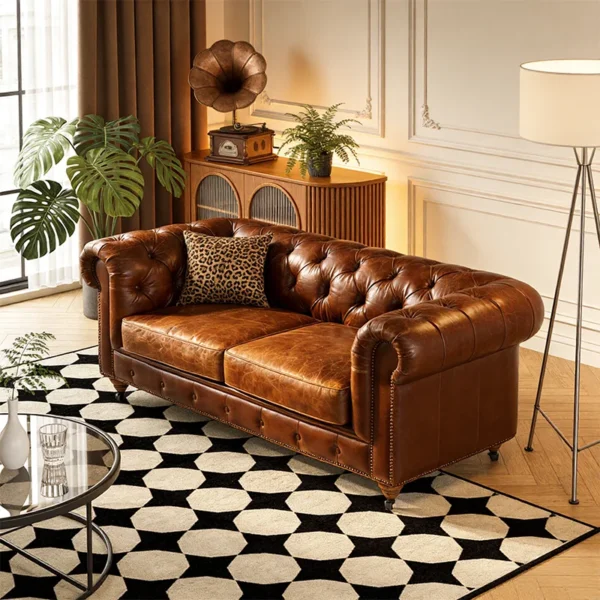 Home antique high quality vintage genuine leather sofa set 100% top grain leather chesterfield sofa luxury living room sofa furniture