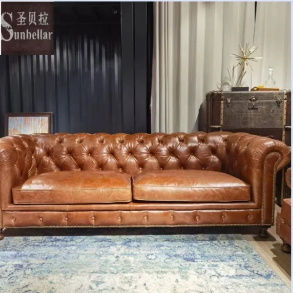 Home antique high quality vintage genuine leather sofa set 100% top grain leather chesterfield sofa luxury living room sofa furniture